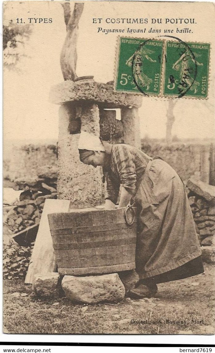 Poitou   Charentes  -   Types Et Costumes Du Poitou   -   Paysanne  Lavant Dans Une Baille   Edit Niort - Poitou-Charentes