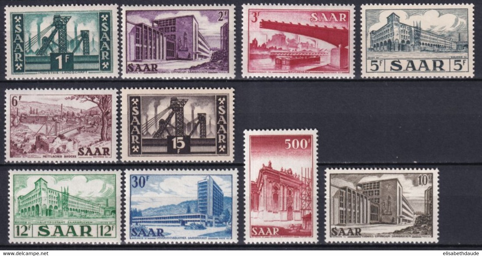 SAAR / SARRE - 1952 - YVERT N° 306/315 ** MNH (INFIME TRACE * MLH SUR LE 315) - COTE = 39 EUR. - Neufs