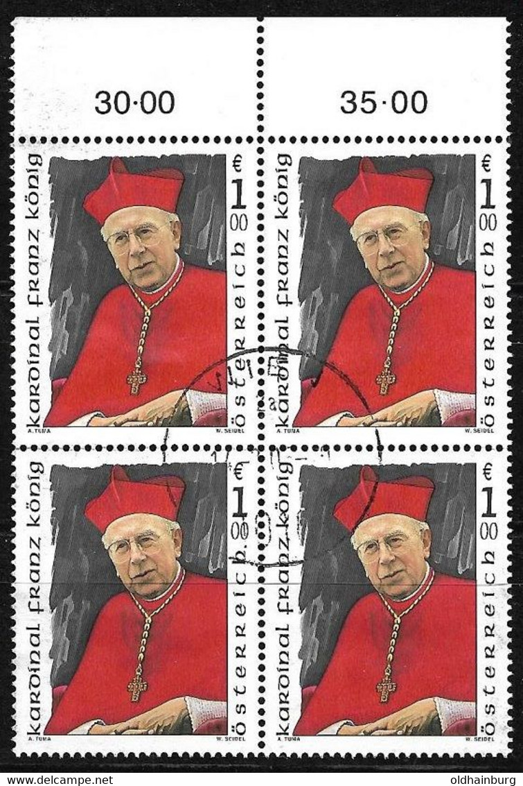 Österreich 2004, ANK 2506 O Viererblock Kardinal Franz König (1905- 2004) - Théologiens