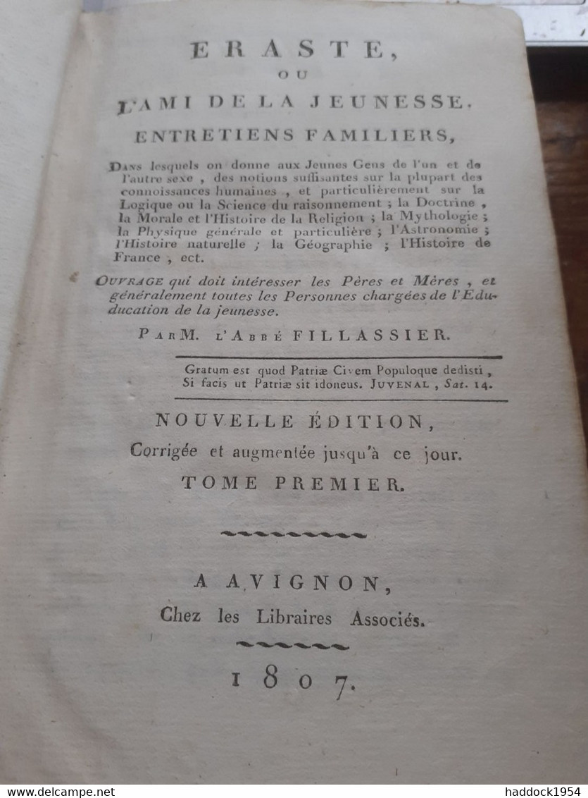 Eraste Ou L'ami De La Jeunesse 2 Volumes ABBE FILLASSIER Libraires Associès 1807 - Encyclopédies