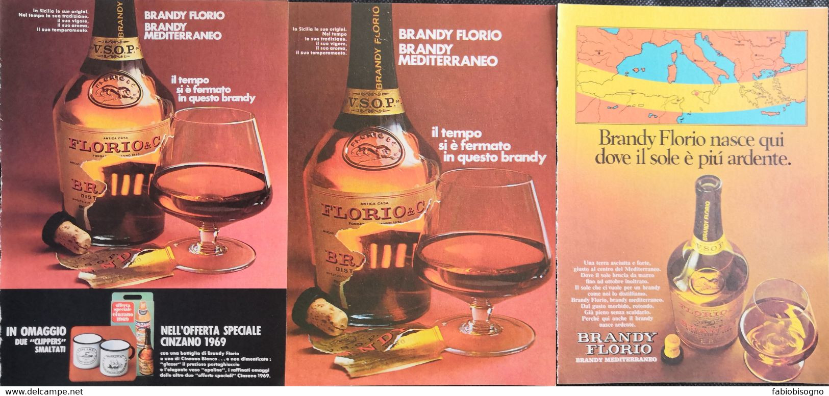 1970 - BRANDY FLORIO  - 3 Pag. Pubblicità Cm. 13 X 18 - Spiritueux