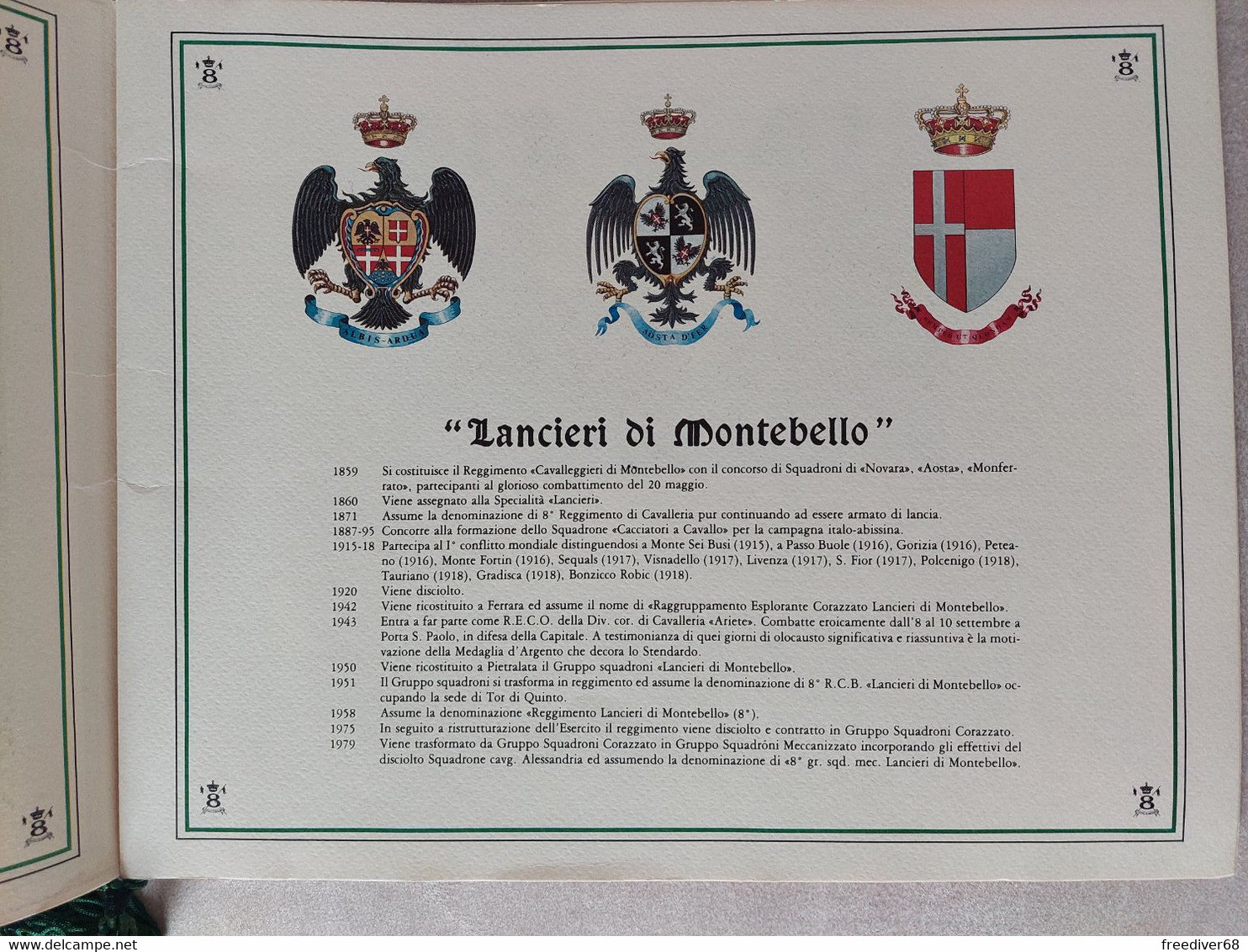 ESERCITO 8° Reggimento Lancieri Di Montebello 1989 Cavalleria Cordino ORIGINALE RARO Roma Montelibretti Quirinale - Grand Format : 1981-90