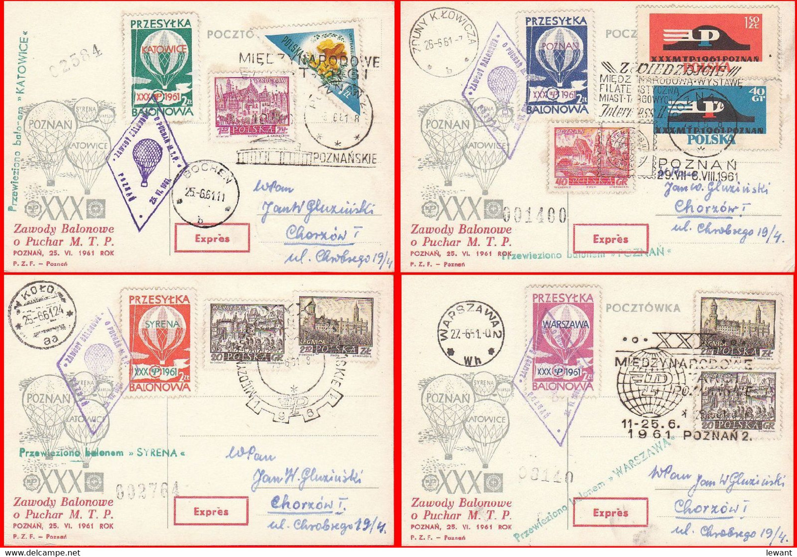 1961 Balloon Mail - Transported In A Balloon | SYRENA | POZNAN | KATOWICE | POLONEZ - Ballons