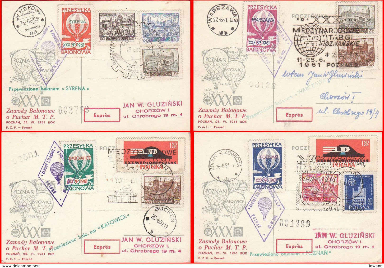 1961 Balloon Mail - Transported In A Balloon | SYRENA | POZNAN | KATOWICE | POLONEZ - Palloni