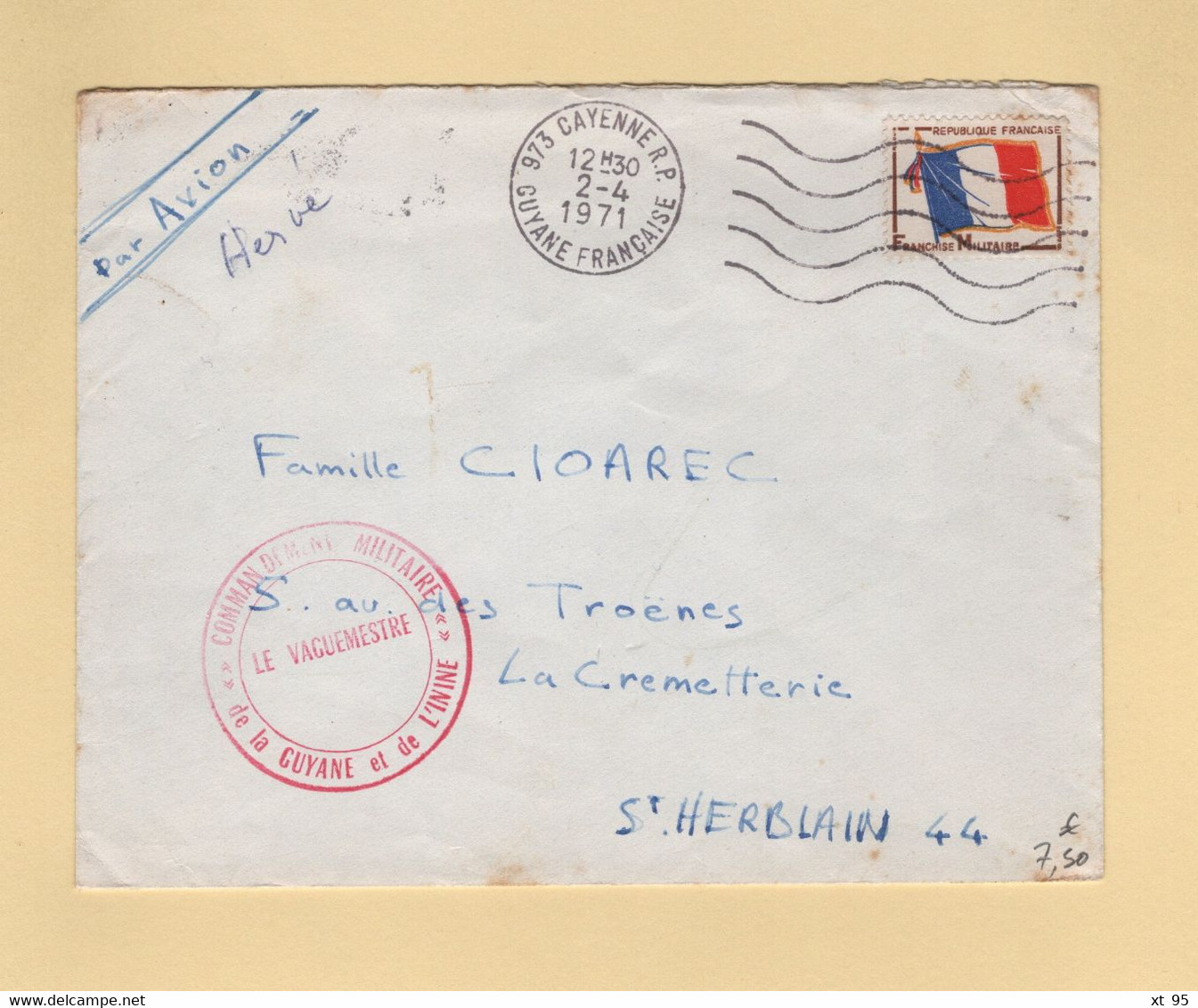 Timbre FM - Guyane - Cayenne - 1971 - Commandement Militaire De La Guyane Et De L Inini - Military Postage Stamps