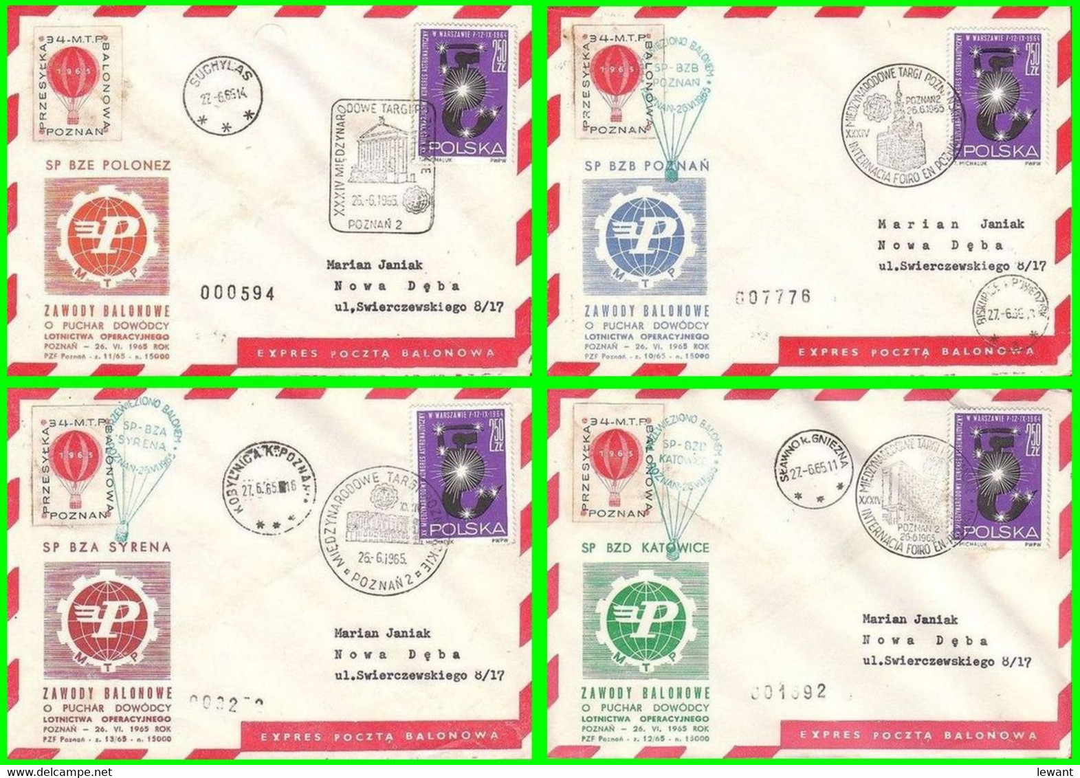 1965 Balloon Mail - Transported In A Balloon | SYRENA | POZNAN | KATOWICE | POLONEZ - Palloni