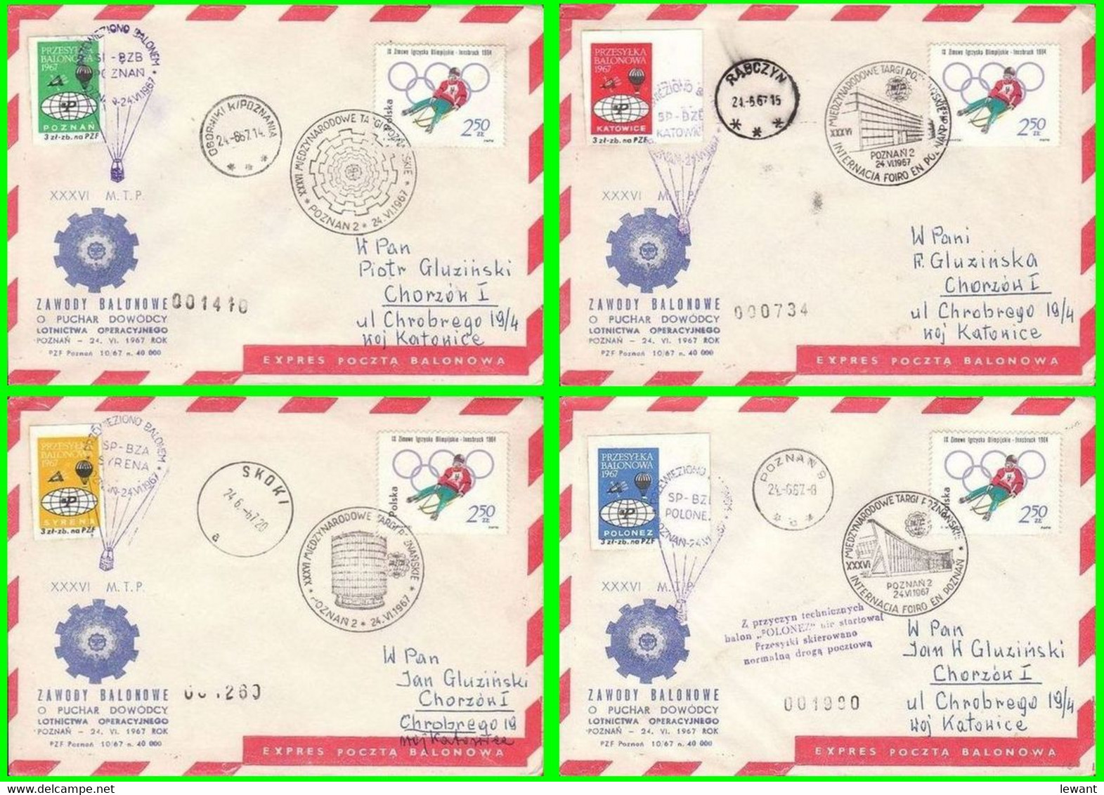 1967 Balloon Mail - Transported In A Balloon | SYRENA | POZNAN | KATOWICE | POLONEZ - Balloons