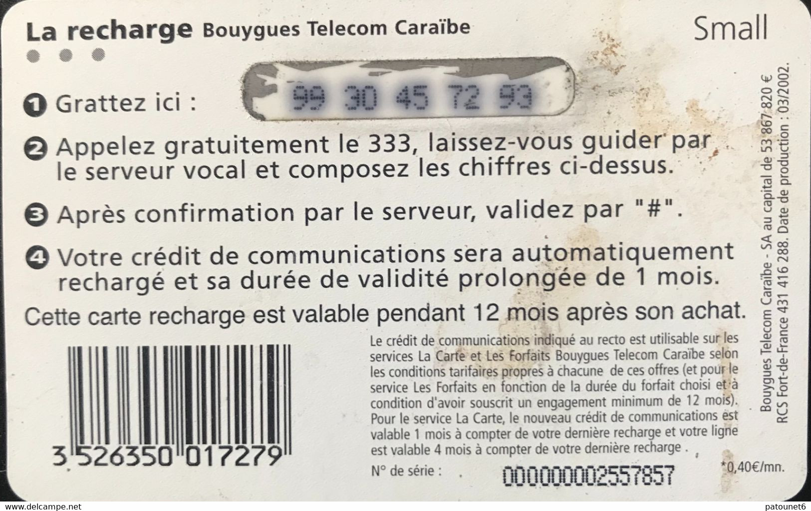 REUNION  -  Recharge Bouygues Small  -  Personnalisez Votre Répondeur  -  15 E. - Riunione