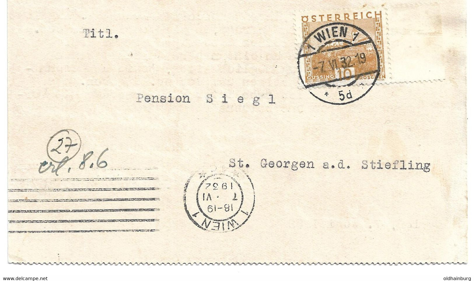 3225d: AK Hotelzimmeranfrage Aus Wien Betr. Hotelzimmerbuchung In St. Georgen A. D. Stiefling 1932 - Leibnitz
