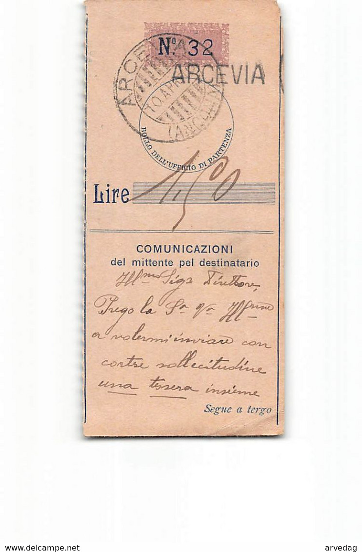 AG193 01  RICEVUTA VAGLIA  ARCEVIA - Tax On Money Orders