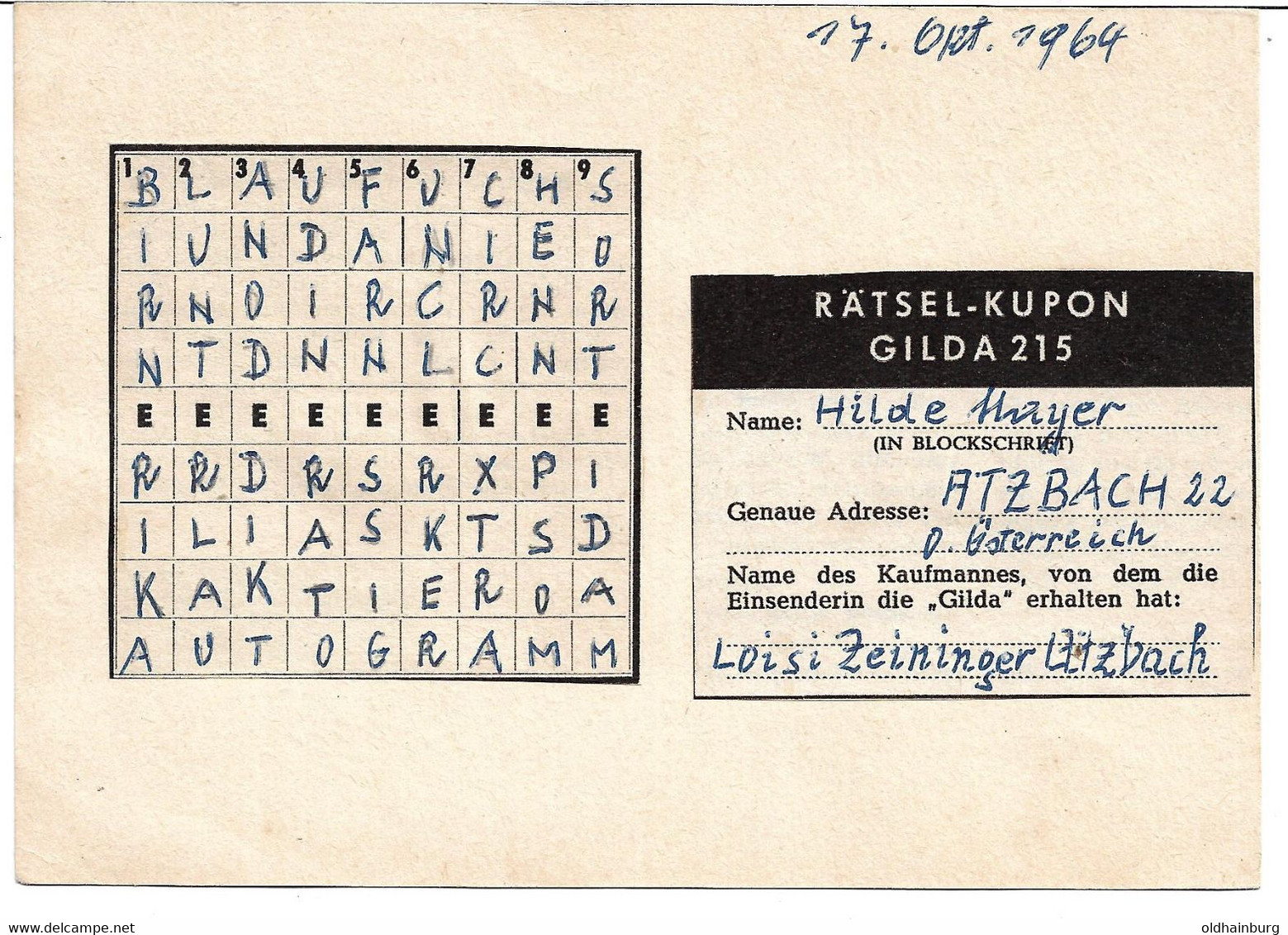 3225r: Heimatbeleg 1964, Kaufgeschäft Tabak- Trafik Zeininger, Postkarte Nach Wien - Vöcklabruck