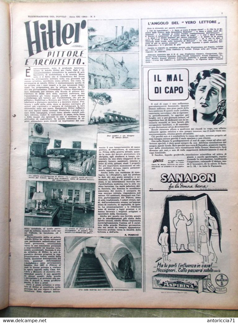 Illustrazione Del Popolo 22 Febbraio 1941 WW2 Hitler Strepponi Alpini Metropoli - War 1939-45