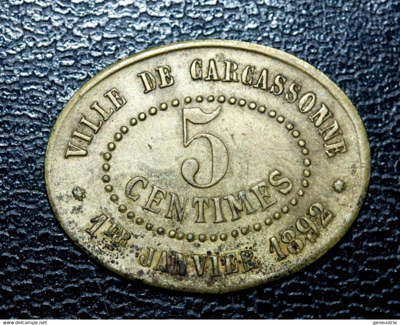 Jeton De Nécessité "5c - Union Philanthropique - Fourneaux Démocratiques / Ville De Carcassonne - 1er Janvier 1892" - Monétaires / De Nécessité