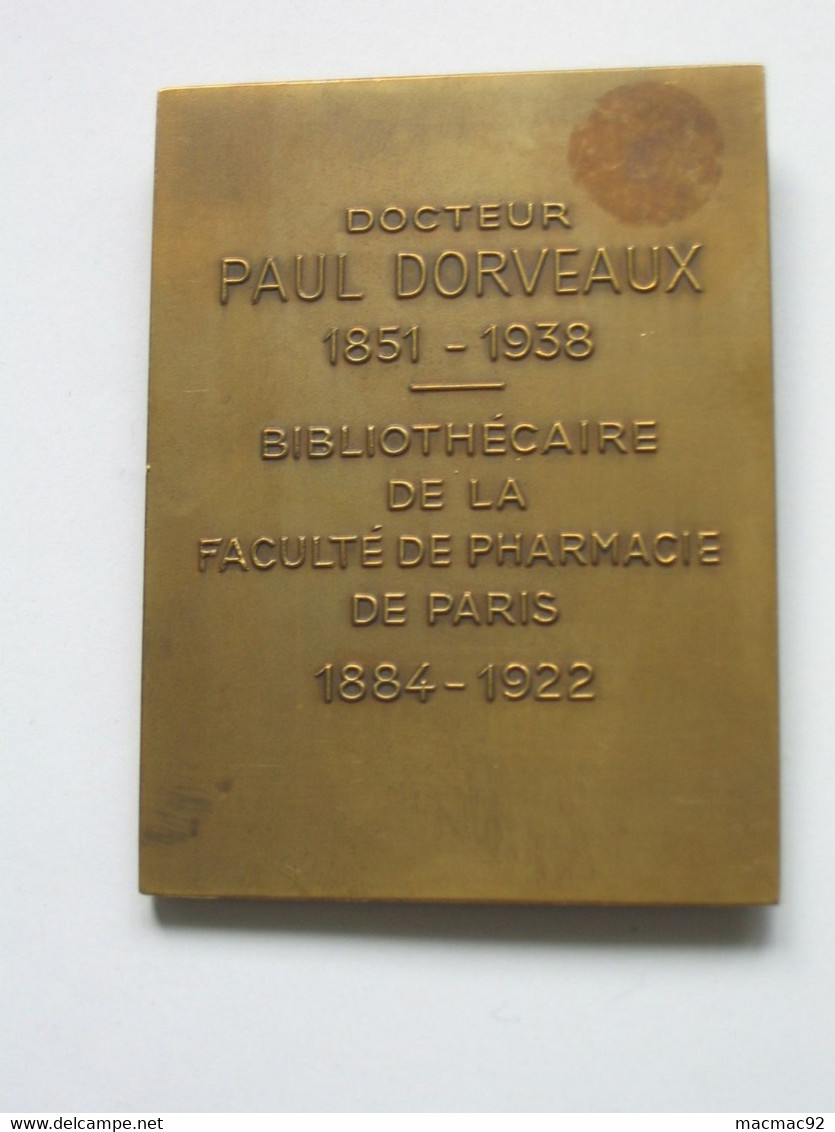 Médaille Docteur PAUL DORVAUX - 1851-1938 - Bibliothécaire De La Faculté De Pharmacie De PARIS *** EN ACHAT IMMEDIAT *** - Professionnels / De Société