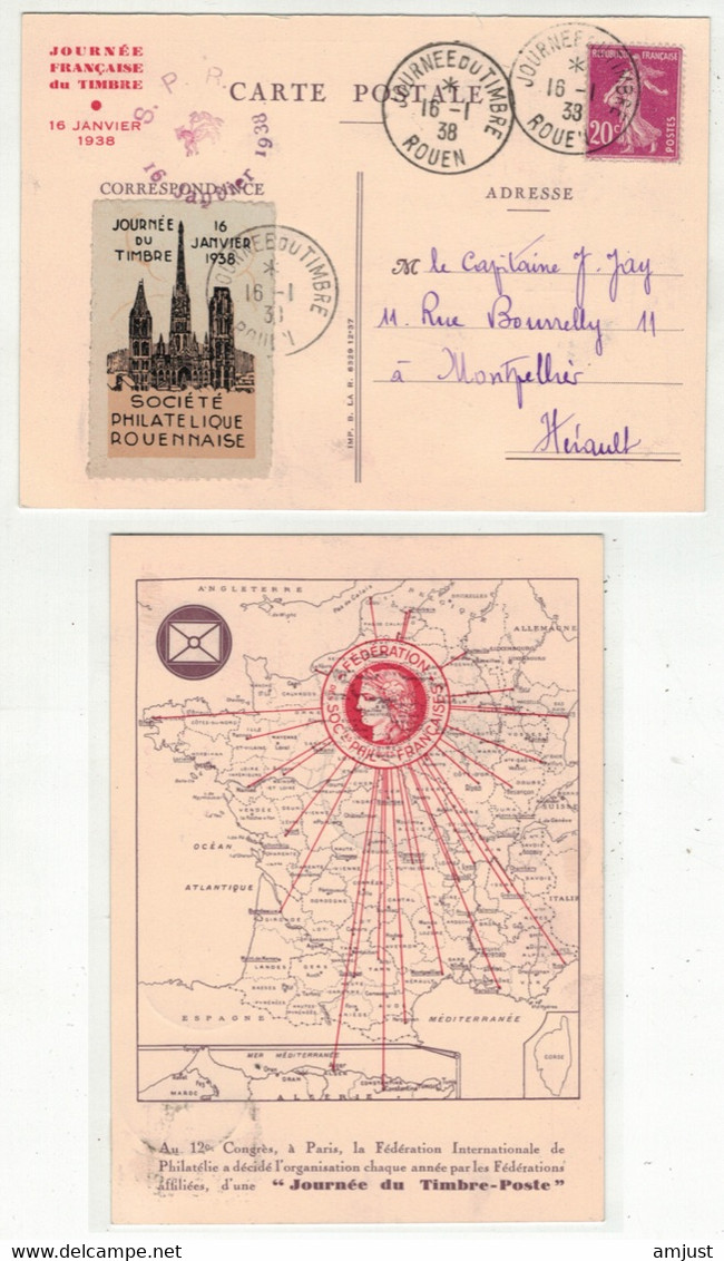 France // 1931-1940 // Carte De La Journée Du Timbre Rouennaise Le 16.01.1938 Avec Vignette - Covers & Documents