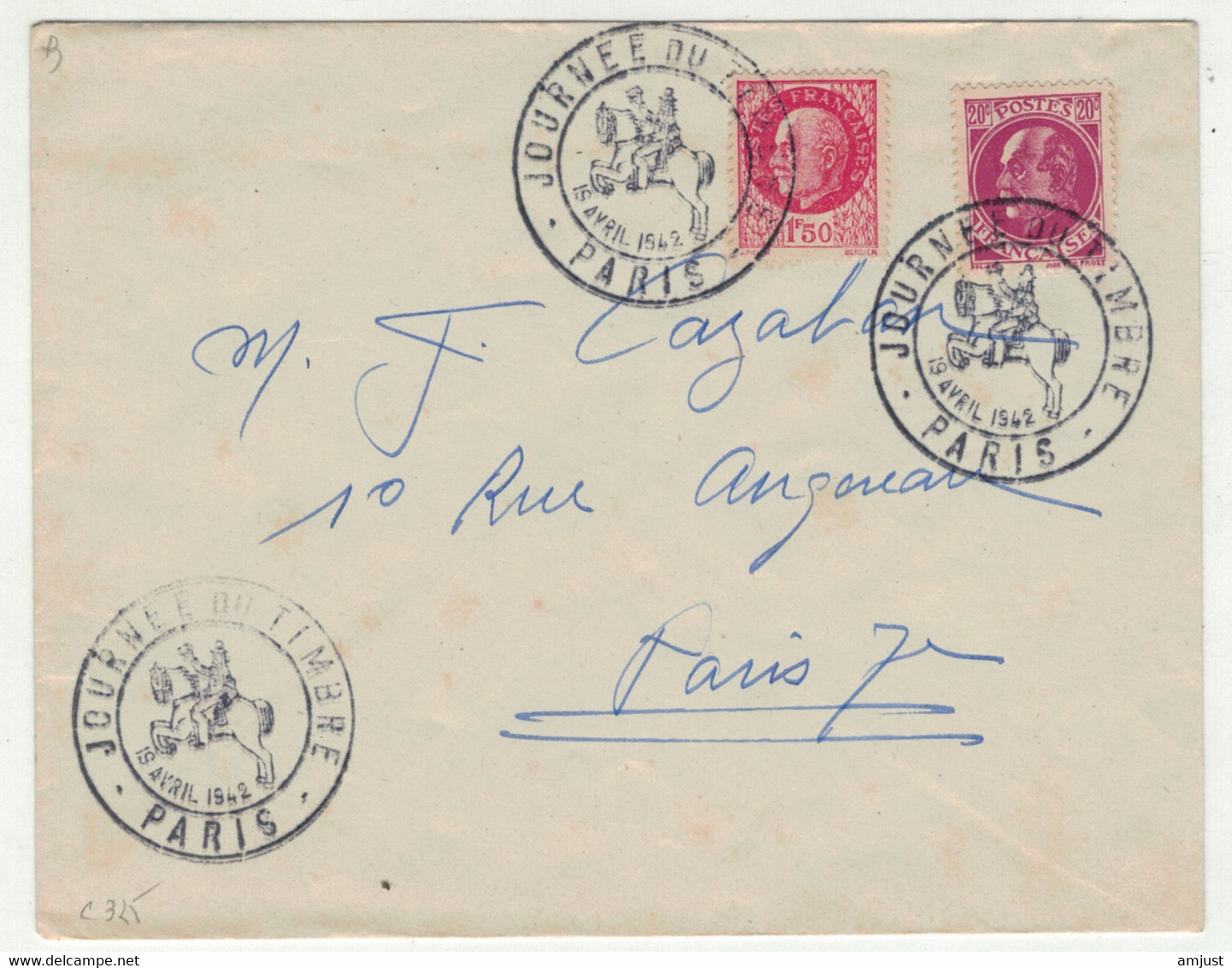 France // 1945-1949 // Lettre De La Journée Du Timbre Paris Le 18.04.1942 - Covers & Documents