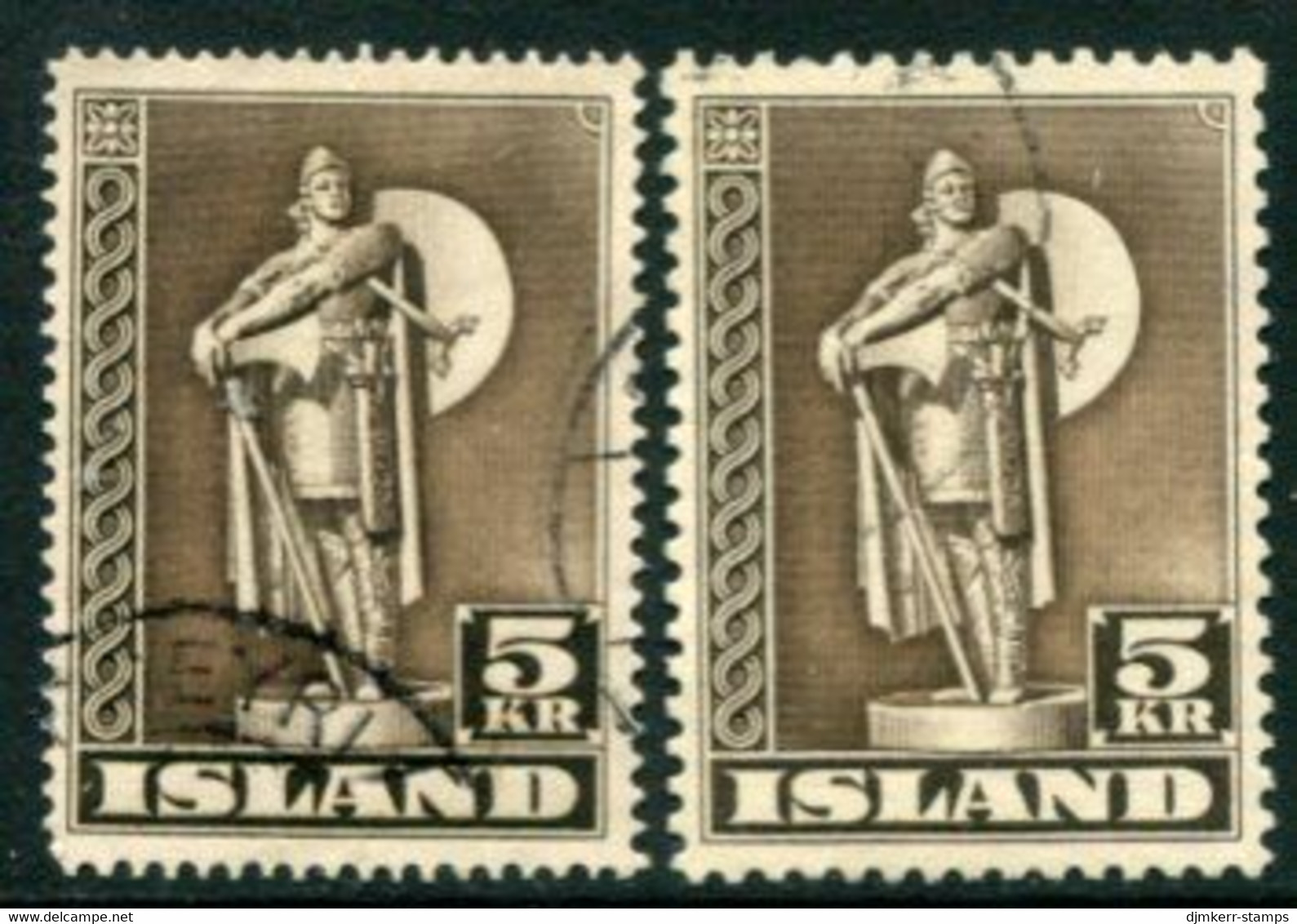 ICELAND 1943-47 Karlsefni Statue. 5 Kr. In Both Perforations Used.   Michel 230A + E - Oblitérés