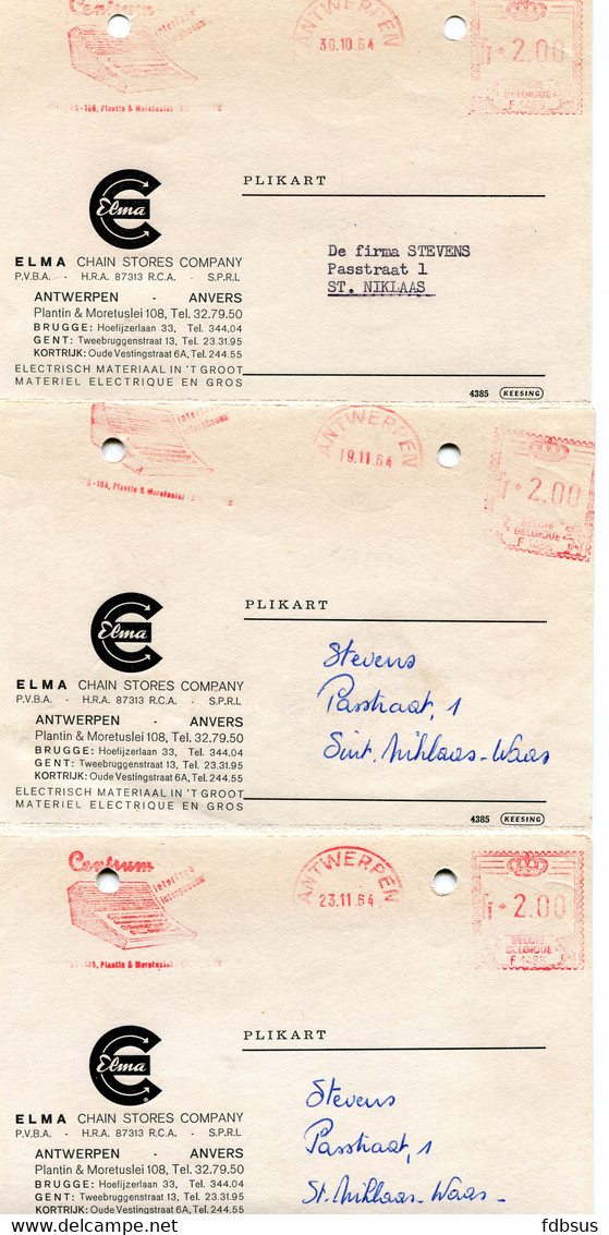 1964 3 Kaarten ELMA Antwerpen Chain Stores Company - Centrum Interphones - Gefr. 2 Fr - 1960-79