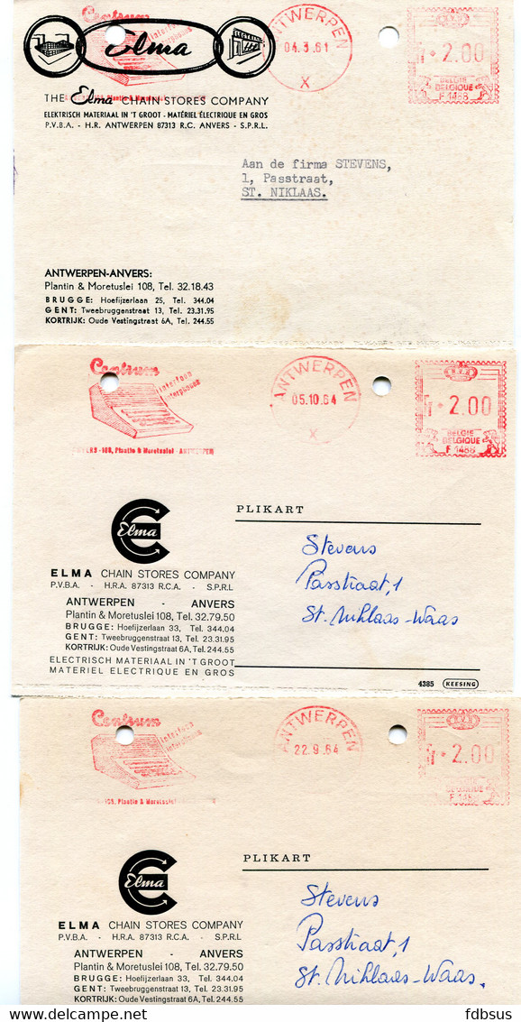 1961/64 3 Kaarten ELMA Antwerpen Chain Stores Company - Centrum Interphones - Gefr. 2 Fr - 1960-79