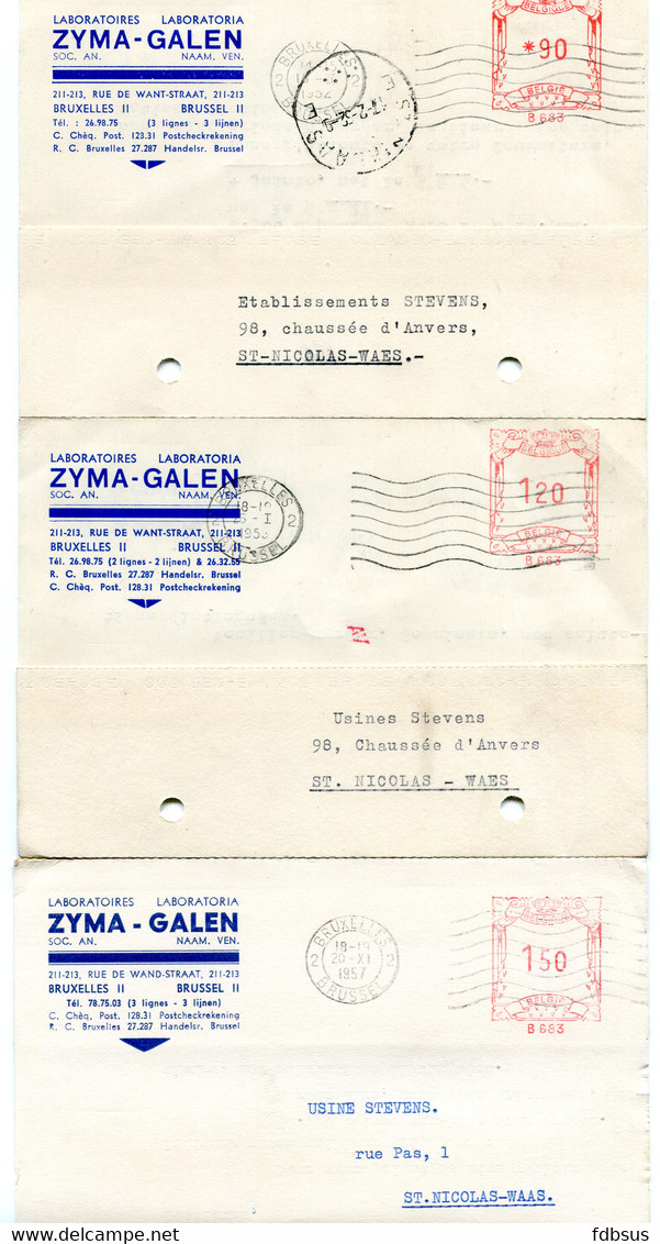 1952/57 3 Kaarten Van ZYMA GALEN Labo Brussel II Naar St Nicolas Waes - 3 Frankeer Waarden - ...-1959