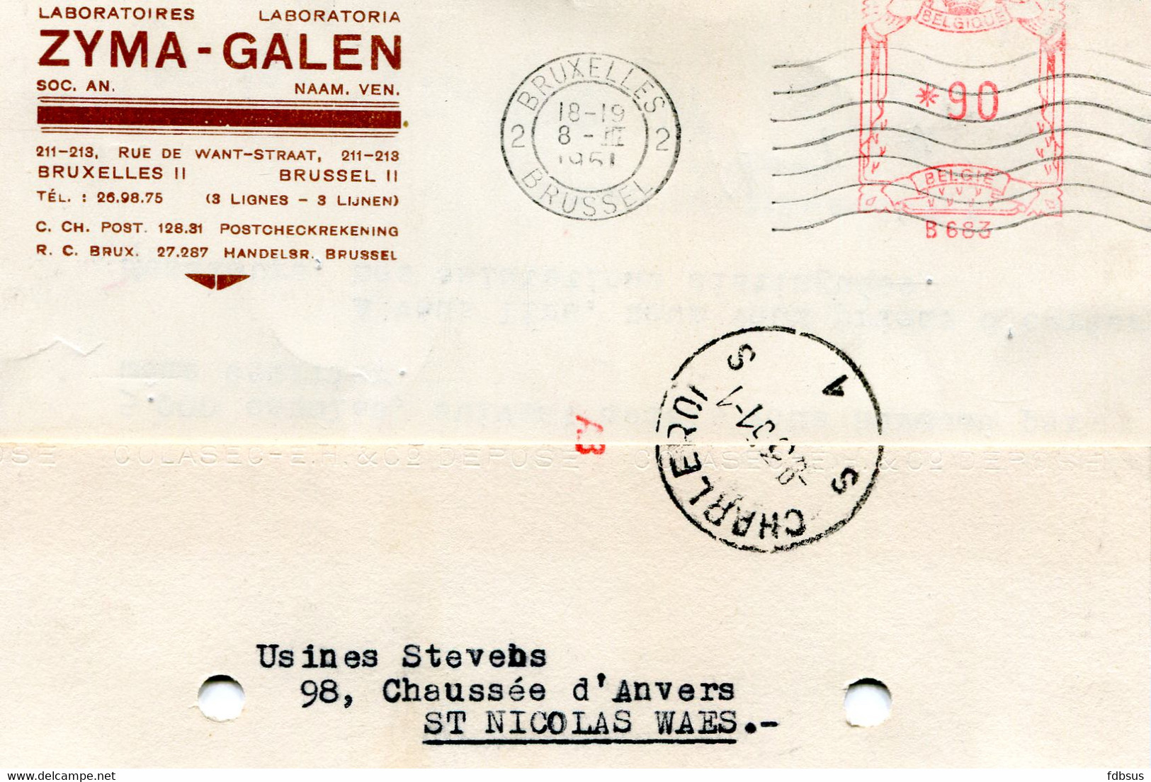 1951 Kaart Van ZYMA GALEN Labo Brussel II Naat St Nicolas Waes Via Charleroi S 1 S - ...-1959