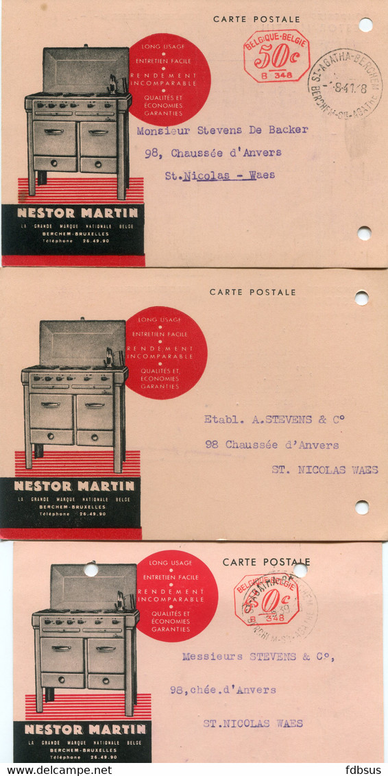 1939/41 3 Kaarten NESTOR MARTIN S.A. Berchem Bruxelles - Zie Foto Van Fornuis - ...-1959