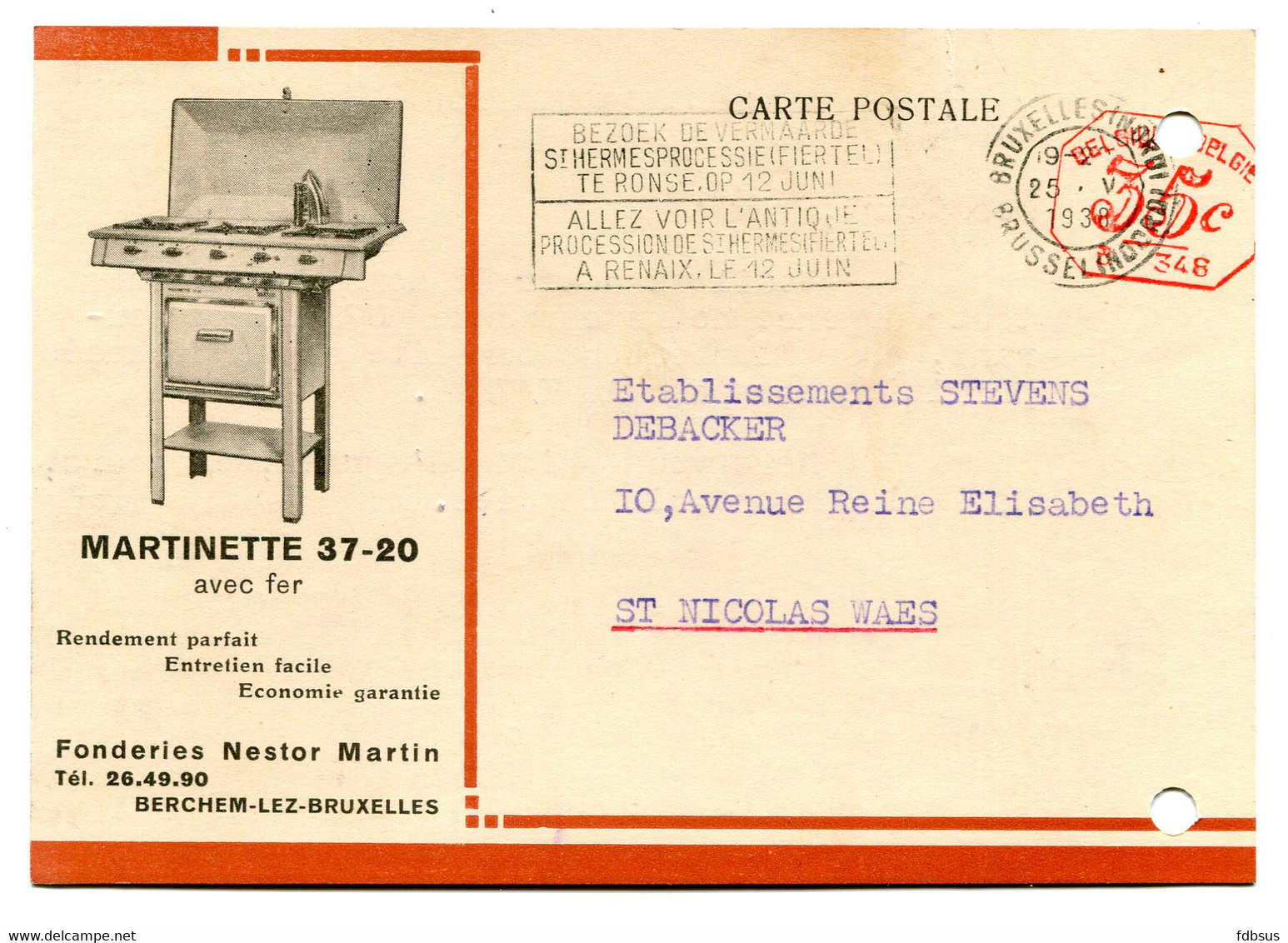1938 Kaart Fonderies NESTOR MARTIN S.A. Berchem Bruxelles + Foto MARTINETTE 37-20 Avec Fer - ...-1959