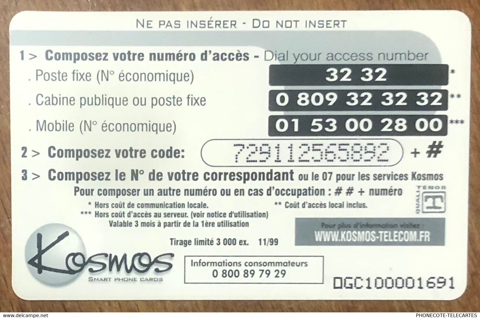 KOSMOS NICE OGCN PUBLIQUE 100 FRANCS PRÉPAYÉE PREPAID PHONECARD PAS UNE TÉLÉCARTE TARJETA - Otros & Sin Clasificación