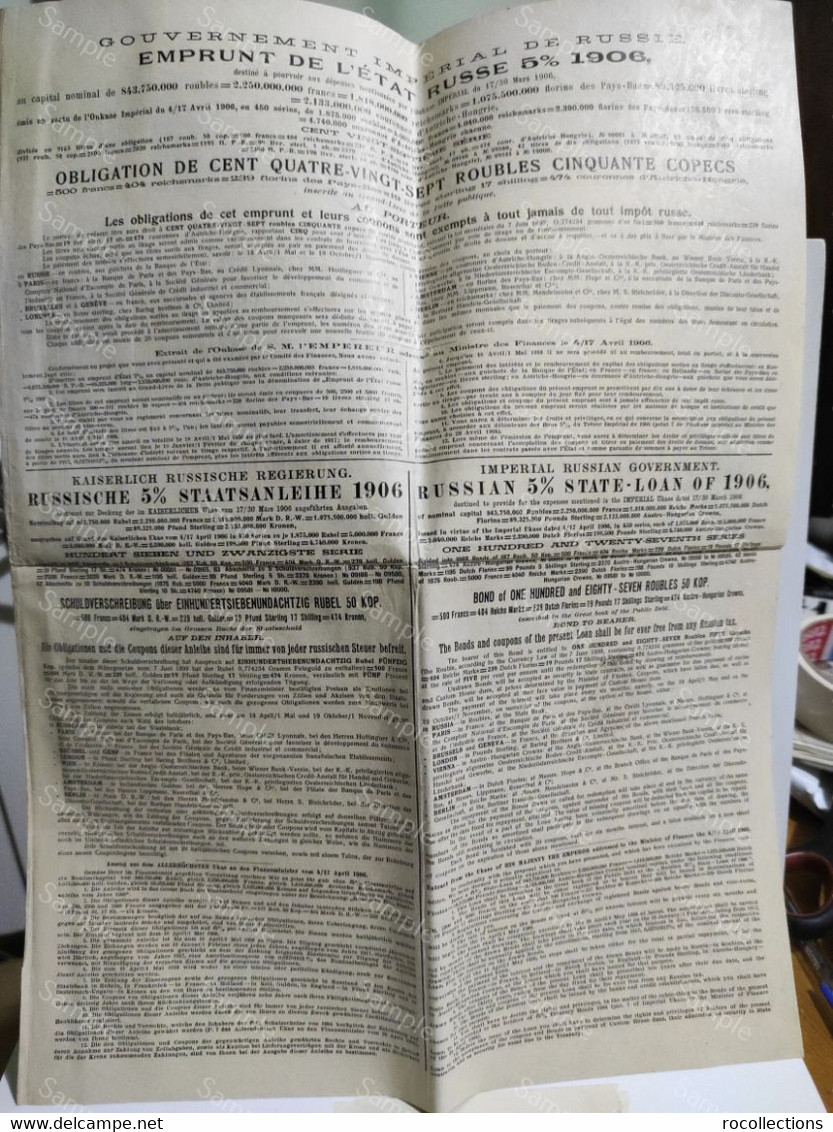 Russia Imperial Governement BOND State-Loan 1906. Italian Stamp Napoli BOLLO. German O Austro-Hungarian Stamp 5K Stempel - Russland