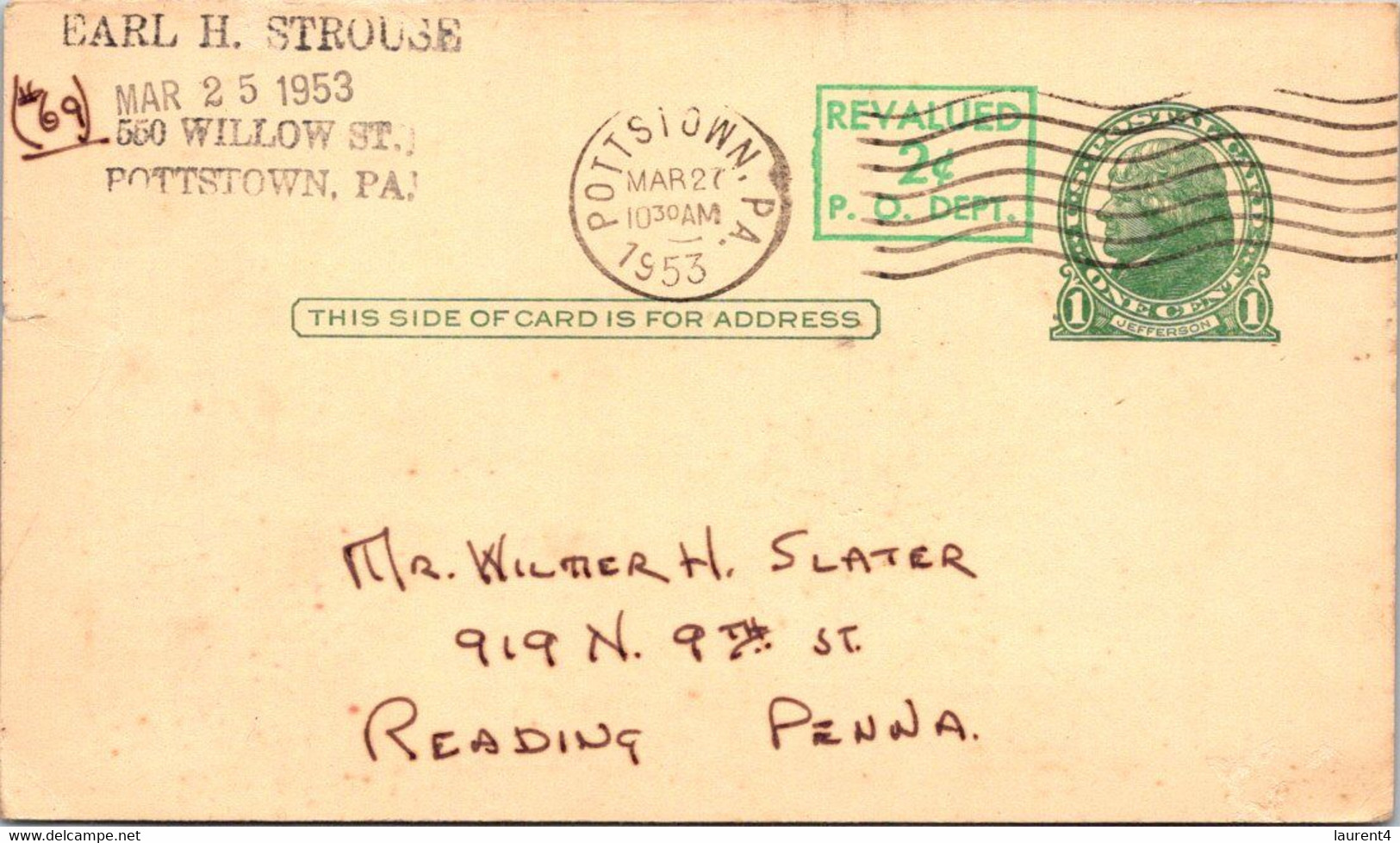 (4 H 3) Posted 1953 - USA - Pre-paid Postal Card (Revalued 2 C) - Autres & Non Classés