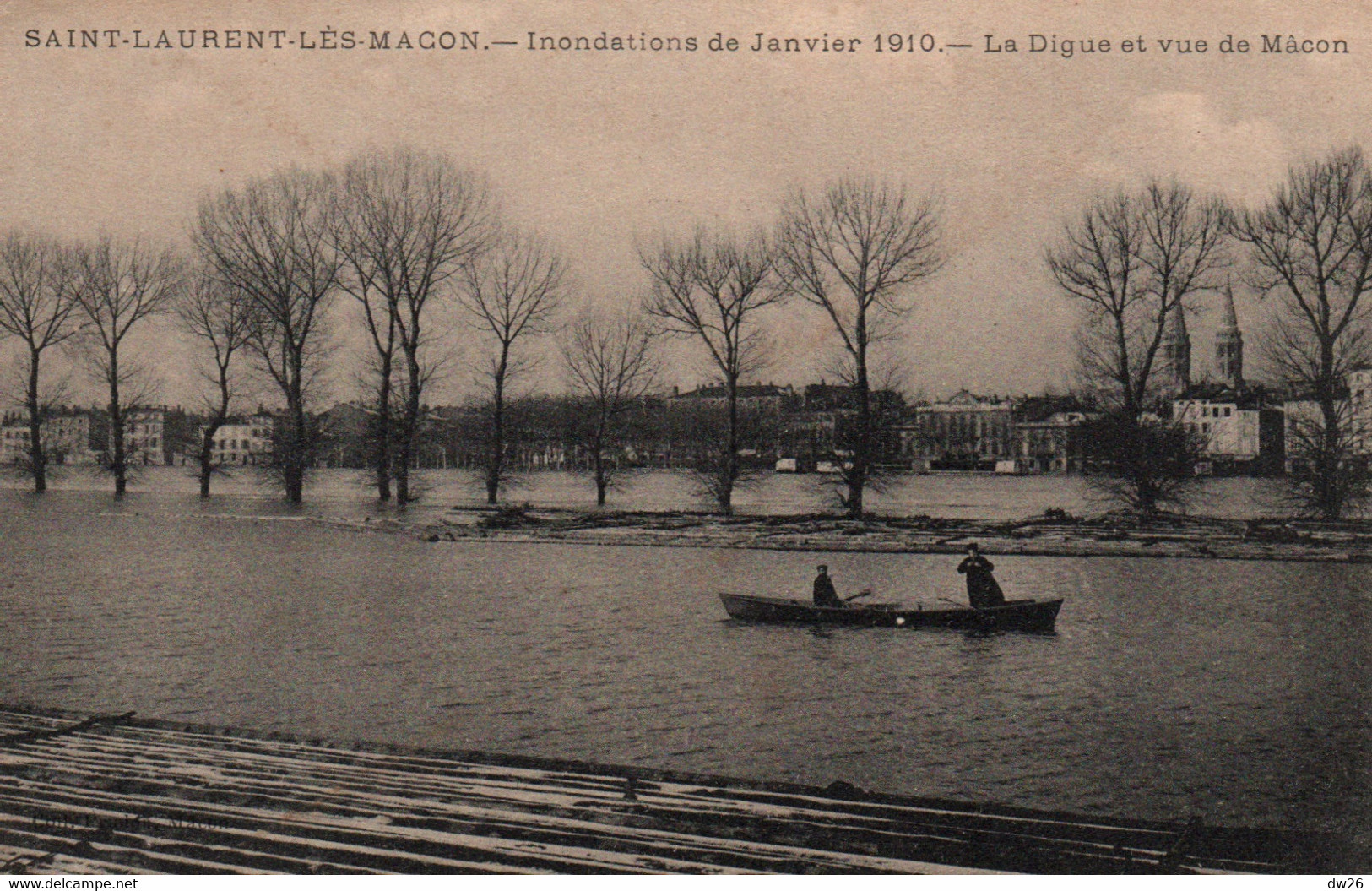 Inondations De Janvier 1910 - St Saint-Laurent-les-Macon (Ain) La Digue Et Vue De Macon - Carte Non Circulée - Überschwemmungen