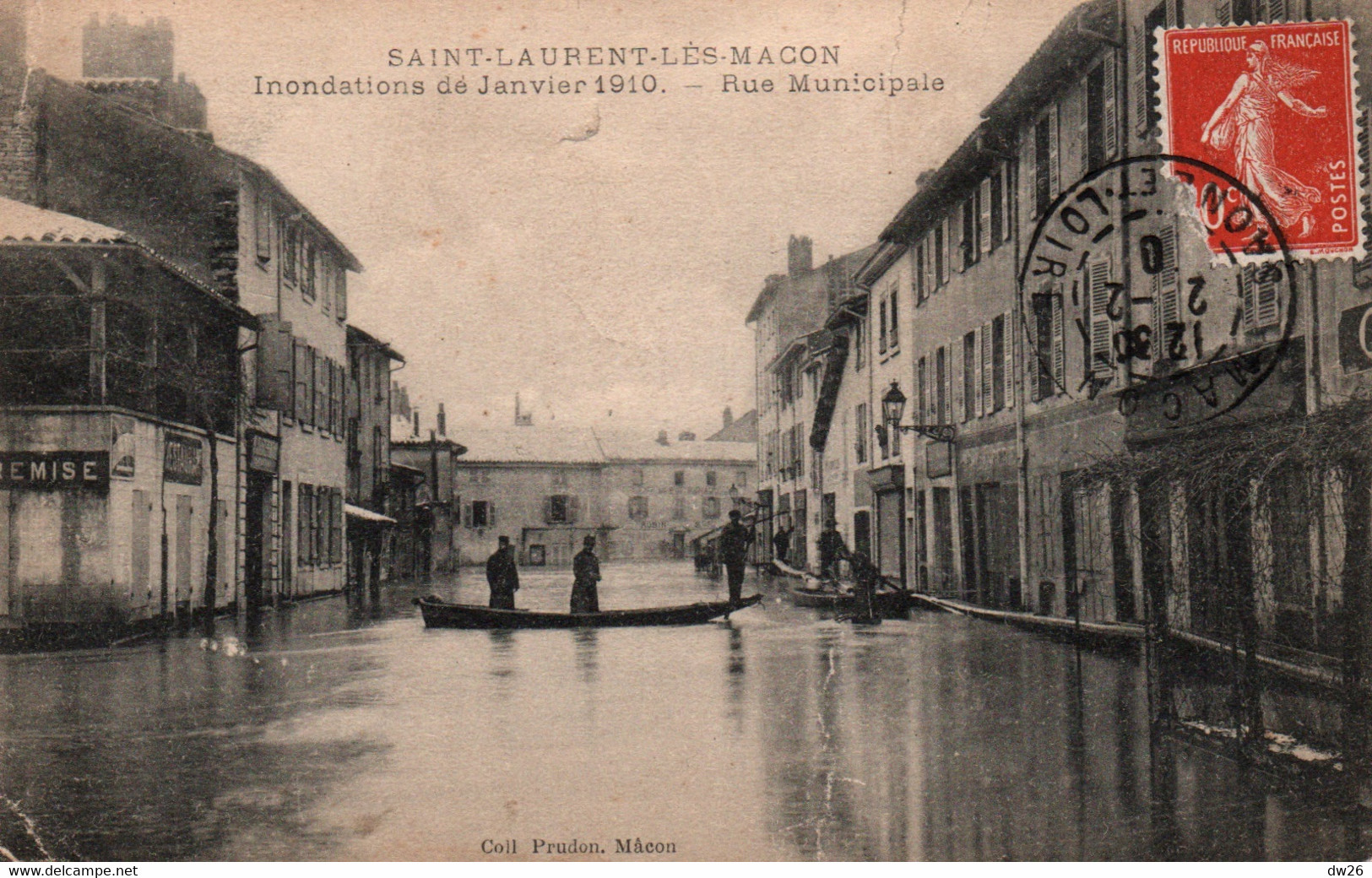 Inondations De Janvier 1910 - St Saint-Laurent-les-Macon (Ain) La Rue Municipale - Collection Prudon - Inondations