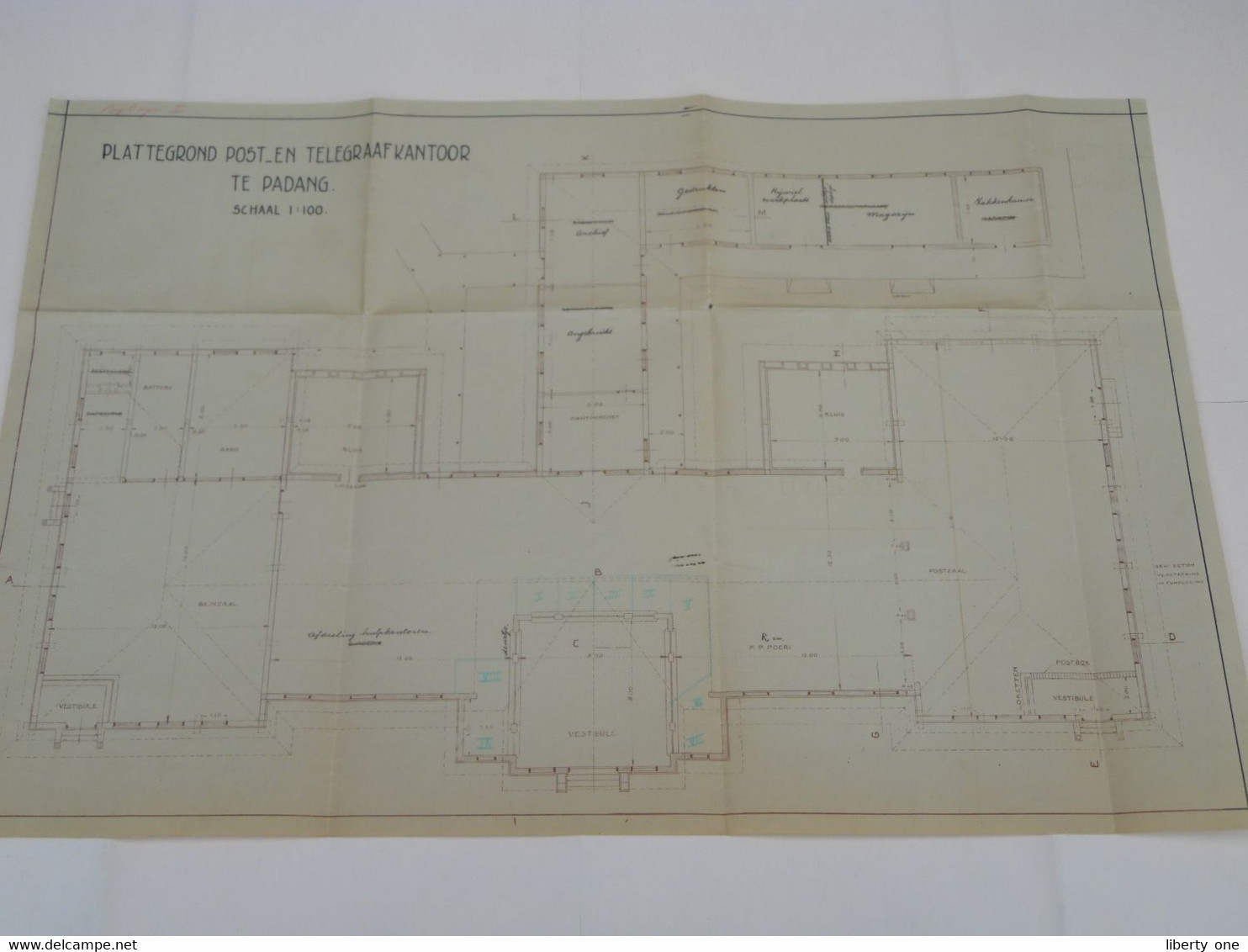 PADANG Indonesia > PLATTEGROND POST En TELEGRAAFKANTOOR ( Scale / Schaal 1:100 ) ( Zie SCANS ) 44 X 67 Cm. ! - Wereld