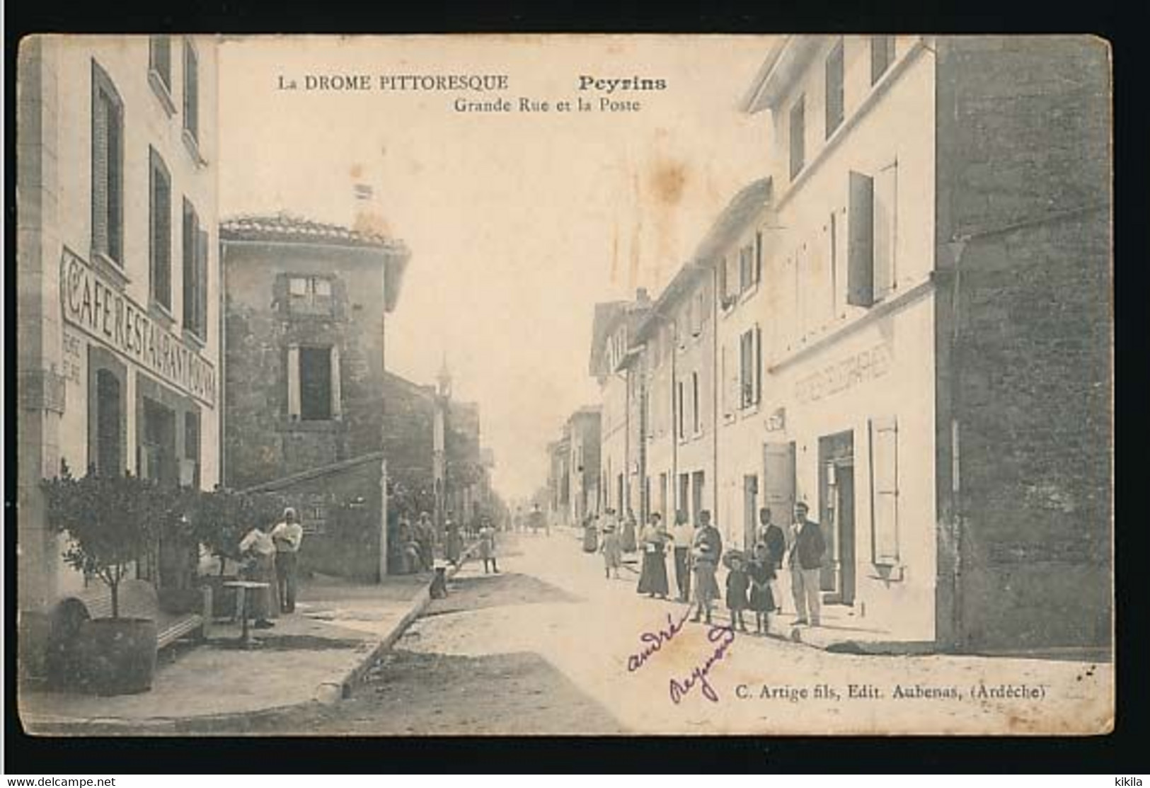 CPA 9 X 14 La Drôme Pittoresque PEYRINS Grande Rue Et La Poste  Café Restaurant Louva Postes & Télégraphe Enfants Nommés - Otros & Sin Clasificación