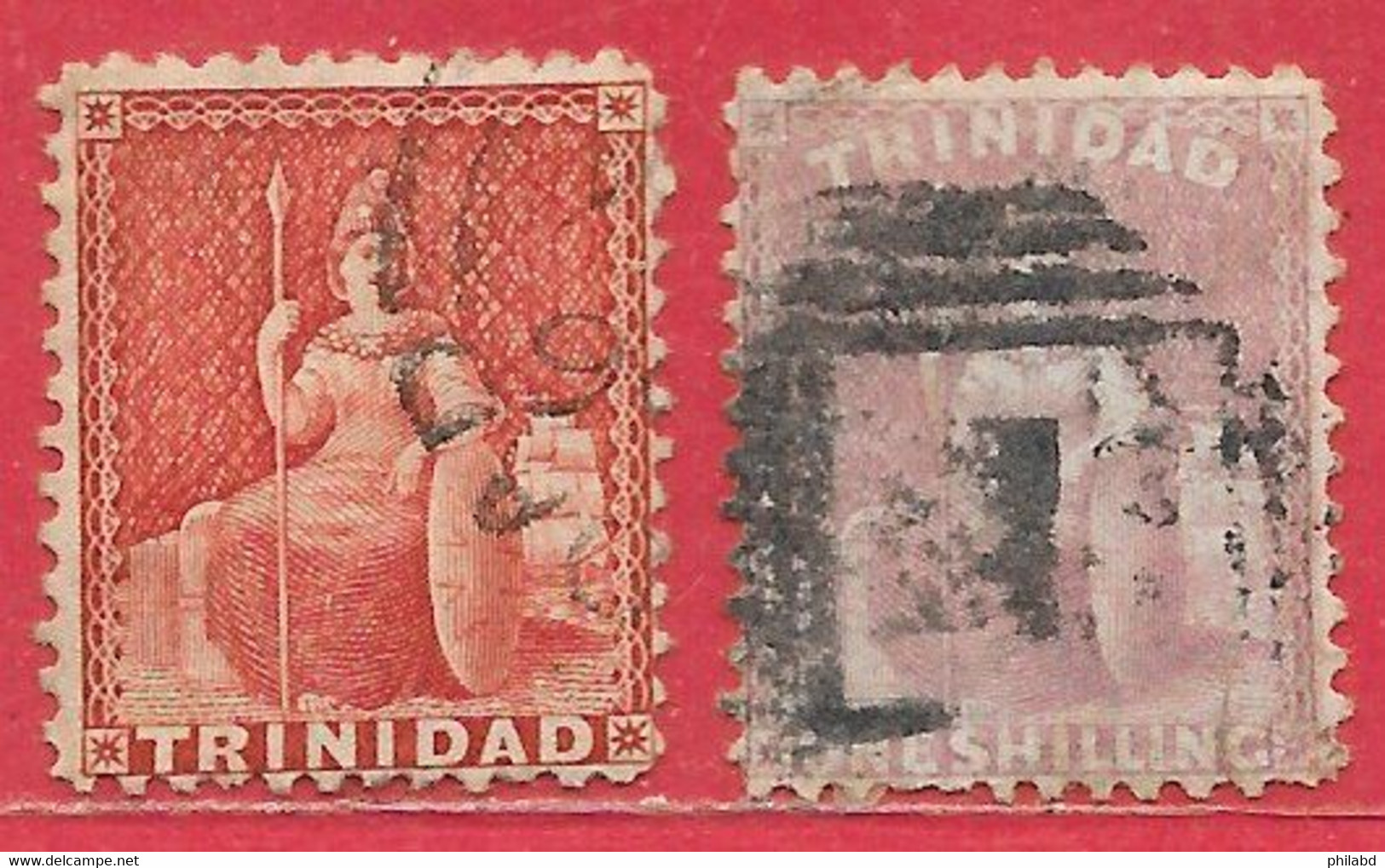 Trinité N°21a (1p) & N°25a 1S (filigrane CC, Dentelé 12,5) 1865-69 O - Trinidad & Tobago (...-1961)