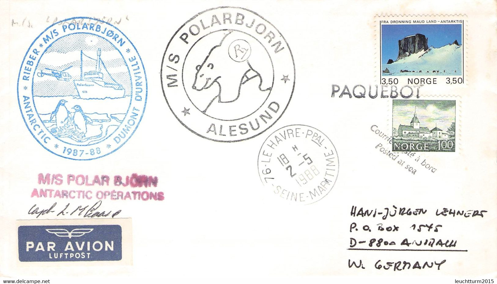 NORWAY - M/S POLARBJÖRN -PAQUEBOT- 1988 / ZL143 - Briefe U. Dokumente