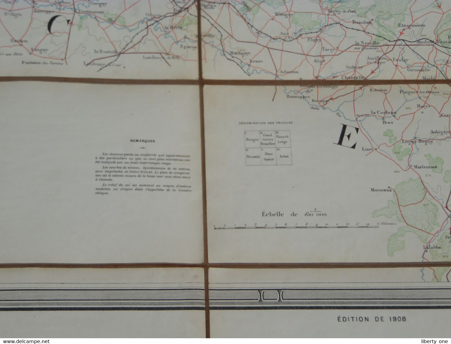 Touring Club De La BELGIQUE ( Edition 1908 MONS Namur ) Echelle 1/160.000 ( Katoen / Coton ) +/- 59 X 74 Cm.! - Europe