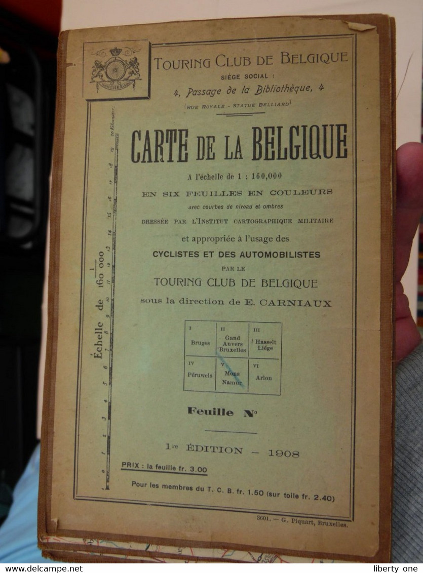 Touring Club De La BELGIQUE ( Edition 1908 MONS Namur ) Echelle 1/160.000 ( Katoen / Coton ) +/- 59 X 74 Cm.! - Europe