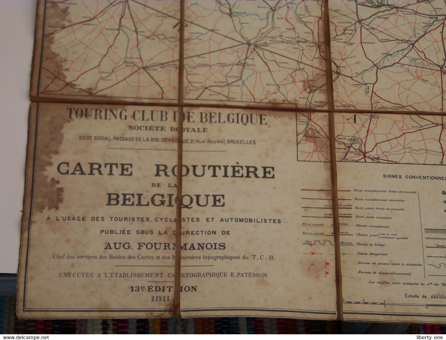 Touring Club De La BELGIQUE Carte ROUTIèRE ( 13e Edition 1911 ) Echelle 1/320.000 ( Katoen / Coton ) +/- 70 X 84 Cm.! - Europe