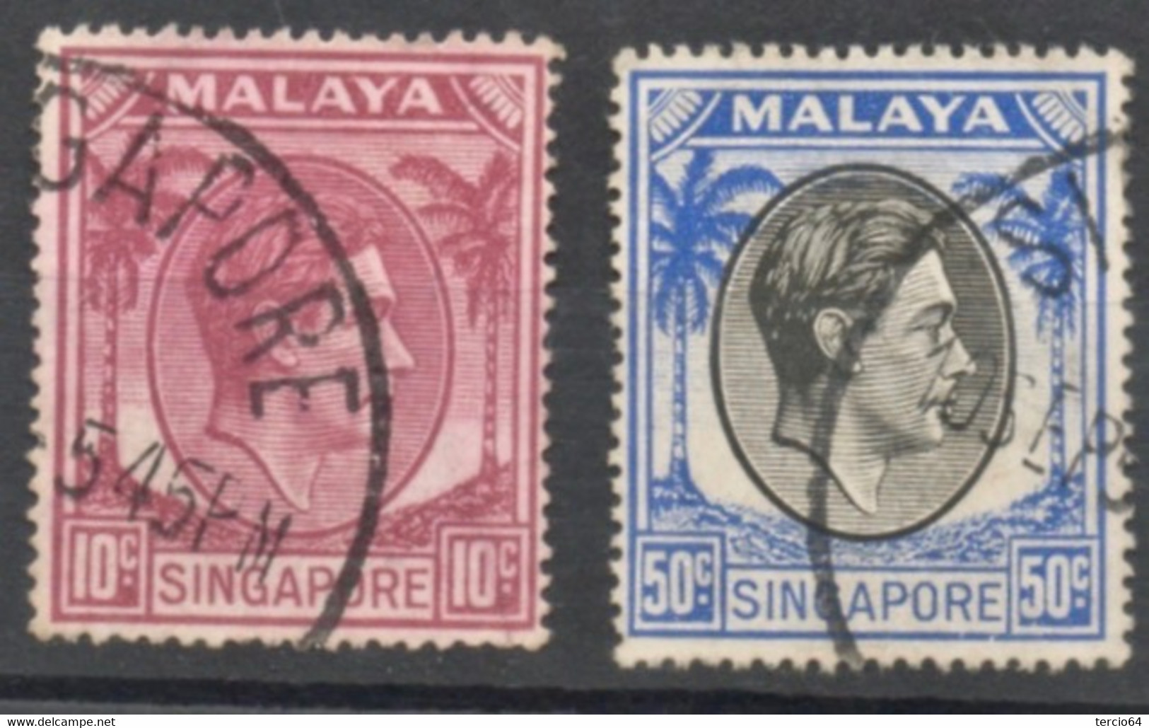 UK GREAT BRITAIN Malaya Singapore GVI 1948-52 50c Black & Blue & 10 C Purple Malaisie Anglaise SINGAPOUR 50c Et 10c - Singapur (...-1959)