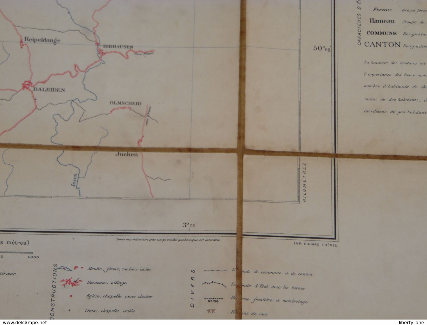 Grand-Duché de LUXEMBOURG > CLERVAUX ( par J. HANSEN : Imp. Erhard ) Echelle 1/50.000 ( Coton ) +/- 51 x 66 cm.!