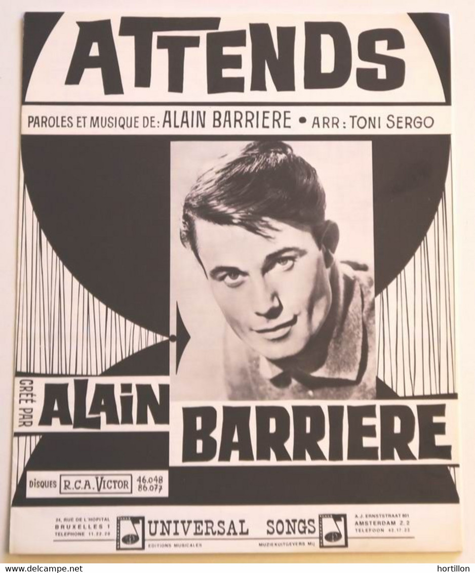 Partition Belge Ancienne Vintage Sheet Music ALAIN BARRIERE : Attends * 60's - Jazz