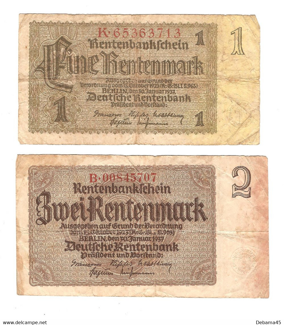 205/ Allemagne : 1 Rentenmark 1937 - 2 Rentenmark 1937 - Other & Unclassified