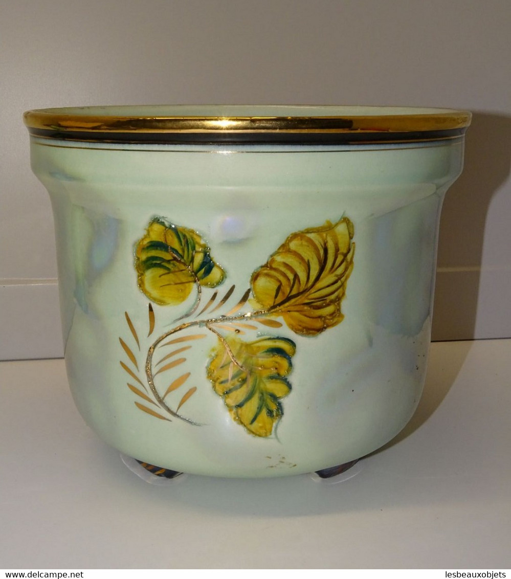 *JOLI CACHE POT CERAMIQUE Nacrée VINTAGE BEQUET Décor OISEAU FLEURS Non Signé E - Béquet (BEL)