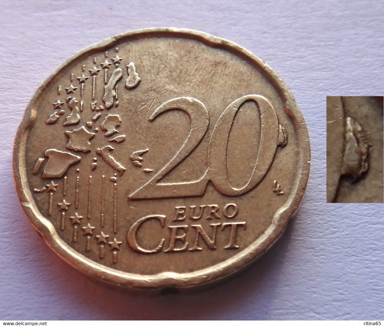 N. 67 ERRORE EURO !!! 20 CT. 2002 ITALIA ESUBERO DI METALLO VICINO LO “0” !!! - Errors And Oddities