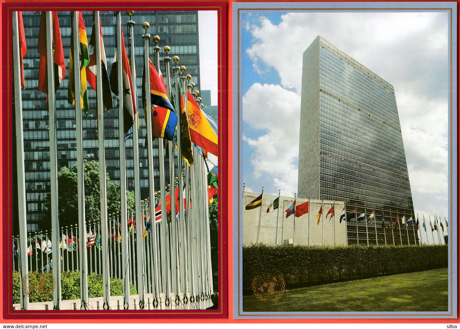 United Nations Headquarters New York 1989 / Headquarters Row Of Flags Gardens Night View Security Council / Stationery - Cartas & Documentos