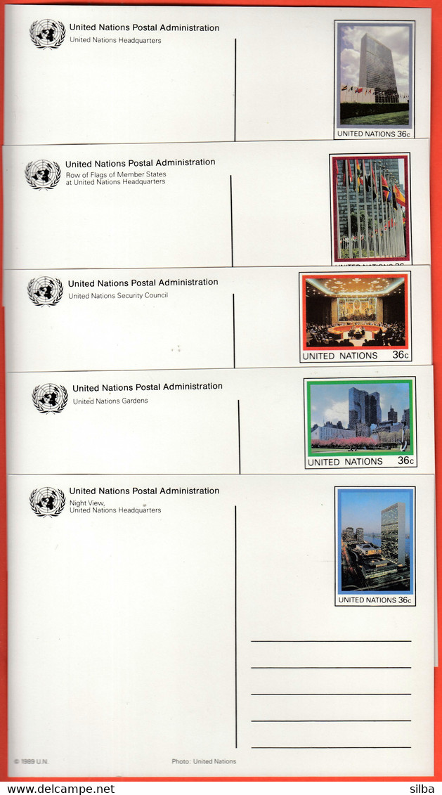 United Nations Headquarters New York 1989 / Headquarters Row Of Flags Gardens Night View Security Council / Stationery - Cartas & Documentos