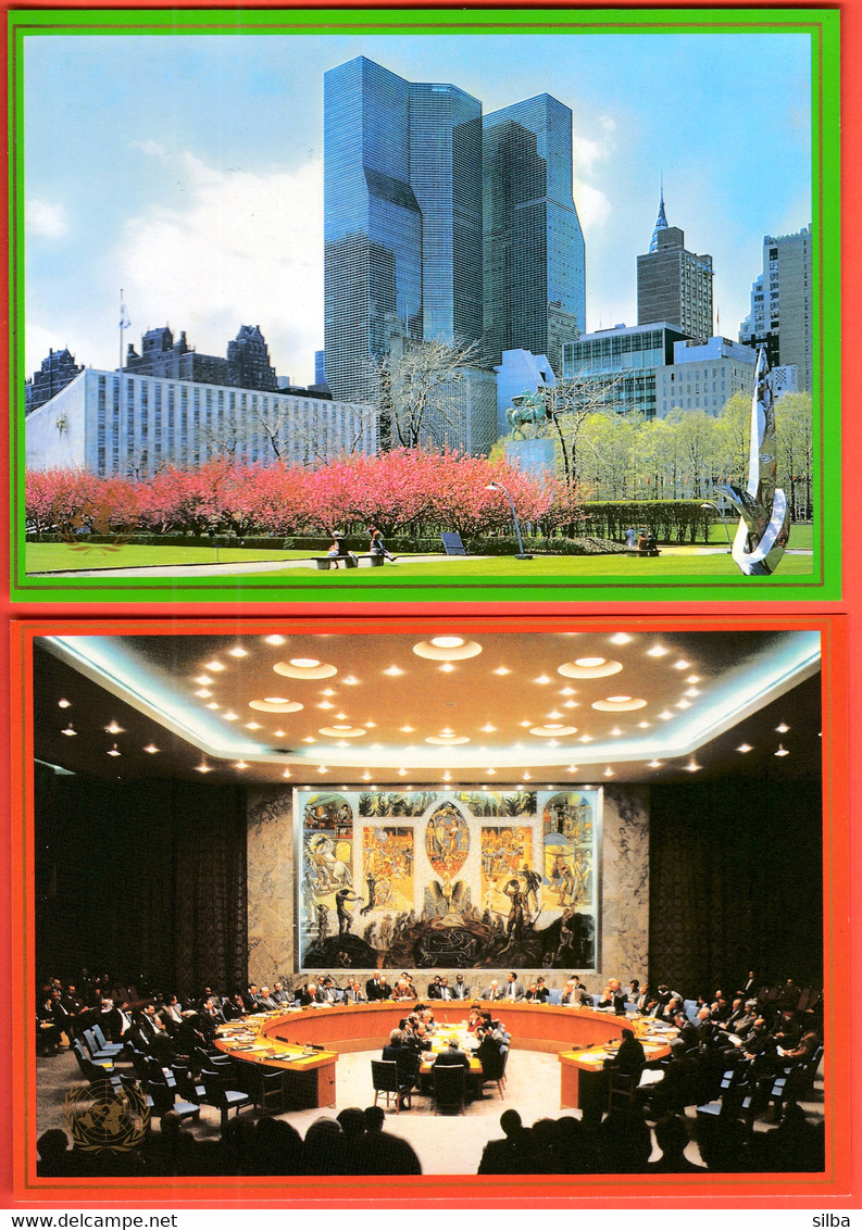 United Nations Headquarters New York 1989 / Headquarters Row Of Flags Gardens Night View Security Council / Stationery - Lettres & Documents