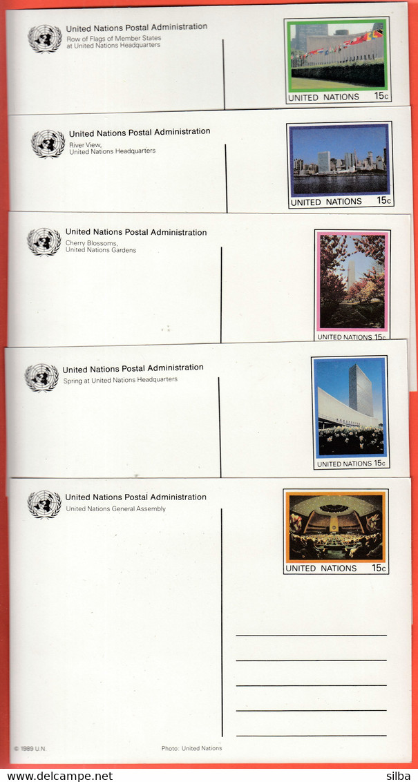 United Nations Headquarters New York 1989 / River View Cherry Blossoms Row Of Flags Spring General Assembly / Stationery - Storia Postale