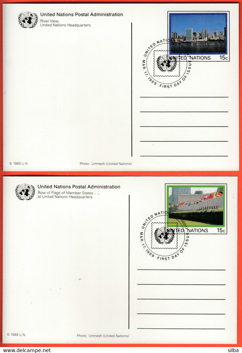 United Nations Headquarters New York 1989 / River View Cherry Blossoms Row Of Flags Spring General Assembly / Stationery - Brieven En Documenten